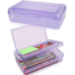 1 PCS Pencil Box,Large Capacity Double Layer Pencil Box,Hard Pencil Case with Snap-Tight Lid, Plastic Pencil Box for Office School Supplies,Storage Organizer Pen Boxes for Gel Pens Erasers Pens-Purple