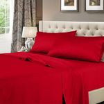 Royal Hotel's Solid Red 600-Thread-Count 4pc Full Bed Sheet Set 100-Percent Cotton, Sateen Solid, Deep Pocket