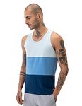 DAMENSCH Men Casual Solid Cotton Blend Tank Tops-Pack of 1-Blue and White Spilicing-Large