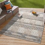 Rugshop Distressed Geometric Indoor/Outdoor Beige Area Rug Modern Tribal Stripe, Durable Stain Resistant Perfect for Patio, Backyard, Deck and Outdoor Lounge 4' x 6'