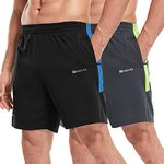 ZENGVEE 2 Pack Men's Running Shorts Gym Exercise Shorts Men Quick Dry with Zip Pockets for Workout Sport Training(20515-Black Grey-M)