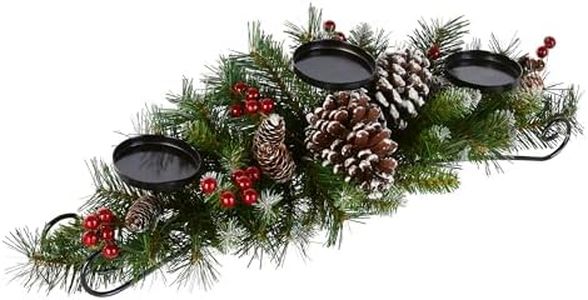 National Tree Company Artificial Christmas Centerpiece | Includes 3 Candle Holders, Red Berries, Pine Cones and Steal Base | Frosted Berry - 30 Inch