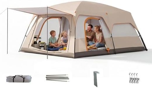 VIGORES Large 8-12 Person Double Decker Camping Tent, Family Camping Hut with Bedroom and Living Room, Waterproof And Sun Resistant, Insect Proof Windows, For Outdoor Picnics Family Gatherings (Beige)