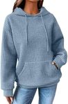 SHEWIN Womens Hoodies Casual Long Sleeve Drawstring Waffle Hoodie Pullover Sweatshirts Loose Hooded Sweatshirt for Women Trendy Fall Tops,US 4-6(S),Sky Blue