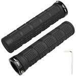 TOPCABIN Bike Grips Double Lock on Locking Bicycle Handlebar Grips Cycle Bicycle Mountain Bike BMX Floding (Rubber Grips Black 1 Pair)