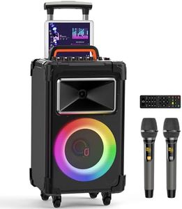 JYX AN20 Karaoke Machine with 2 Wireless Microphones, Bluetooth PA System with 10'' Subwoofer, Vocal Cut, Sound Effects, LED Lights, Treble/Bass Adjustment (Dark black)