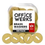 Brass Washers for Paper Fasteners/Brads, 1/2 Inch Slotted, Box of 100