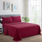 Marina Decoration 600 Thread Count Ultra Soft Deep Pocket Hotel Standard Solid Bedding Long Staple Percale Cotton All Season 3 Pieces Sheet Set with 1 Pillowcase, Burgundy Color Twin/Single Size