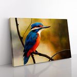 Supreme Kingfisher Bird Canvas Wall Art Print Ready to Hang, Framed Picture for Living Room Bedroom Home Office Décor, 76x50 cm (30x20 Inch)