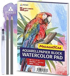 Tritart Papel de acuarela A5, 300 g, blanco, 55 hojas, DIN A5, incluye pincel de agua y 2 lápices