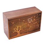 HIND HANDICRAFTS Handcrafted Tree of Life Wooden Cremation Urns for Human Ashes Adult Large - Funeral Urn Box - Burial Urns for Columbarium (250 LB - Rosewood, Dove)