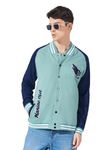 Maniac Mens High Neck Embroidery Fullsleeve Berly Green, Navy Loopknit Regular fit Jacket