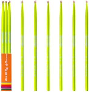3-pairs(Yellow),Neon UV Glow Drum Stick,Classic 5A Drum Stick, Hickory Drum Stick, for Acoustic or Electronic Drum, wood drumstick glow under black light on stage,cant glow in dark.School Season Gift.