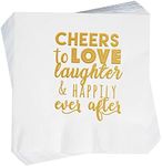 Cheers To Love Laughter Wedding Cocktail Napkins - 50 Pcs Wedding Napkins Reception - 3 Ply Bridal Shower Napkins, Rehearsal Dinner Napkins, Engagement Napkins for Engagement Party Decorations - White