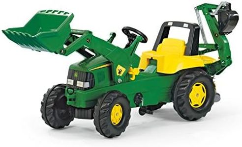 rolly toys | rollyJunior John Deere | Pedal Tractor with Loader and Rear Digger (Backhoe Loader) | 811076, Green