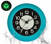 LXSZRPH Shower Clock Luminous Bathroom Wall Clock【Waterproof for Water Spray】 Battery Powered, Non Ticking Silent Analog Clocks for Bedroom Livingroom Babyroom (Blue)