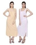 Vibha Womens Hosiery Cotton Full Length Camisole, Long Inner wear Petticoat-Nighty Slip-Kurti Slip-Suit Slip Combo of 2(Skin,White-XXXL Size)