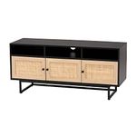 Baxton Studio Declan Mid-Century Modern Espresso Brown Finished Wood and Natural Rattan 3-Door TV Stand