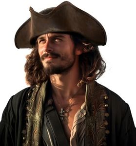 UQJE Authentic Brown Pirate Hat for Adult Leather Tricorn Hat Halloween Colonial Costume Accessories