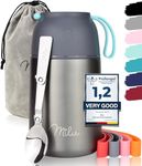 Milu® Thermo Food Flask - 300, 440, 450, 650, 800ml - Stainless Steel Insulated Container - Lunchbox - Jar with Spoon for hot and Cold Food (Grey, 650ml)