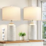 Spclsim Cream-White Ceramic Table Lamps Set of 2, 23.4" Modern Bedroom Nightstand Lamps with White Shade, Living Room End Table Lamps, Bulbs Included