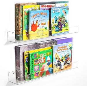 NIUBEE Acrylic Invisible Floating Bookshelves 24 inches, 2 Pack,Kids Clear Wall Bookshelves Display Book Shelf,50% Thicker with Free Screwdriver