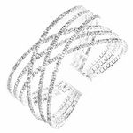 Jojomina MultiLayer Crystal Rhinestone Cuff Bracelet For Women Girls Silver Strand Layered Bridal Bracelet Jewelry for Prom Party Wedding Dating, 2.2 inches, Crystal Silver Rhinestone