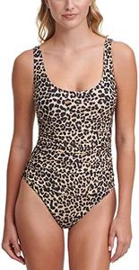 DKNY Women's Standard One Piece Scoop Neck Bathing Suit, Suntan Leopard, 10