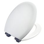 BEMIS New York Ultra-Fix Soft Close Toilet Seat. Wooden Toilet Seat with Water Based Paint for Easy Clean, White Toilet Seat with Black Hinges, Universal & Easy Installation, White
