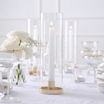 Ginger Ray Glass Hurricane Holder with Gold Base and 1x White Candle Wedding Table Decoration 28cm