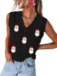 MARZXIN Women Sleeveless Sweater V Neck Casual 2024 Fall Knitted Chevron V Neck Sweater Vest Color Block Pullover Sweater Top, Z-christmas Santa, Small