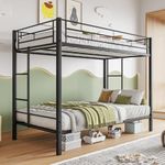 JURMERRY Metal Bunk Bed Twin Over Twin with 2 Side Guardrail Ladder,No Box Spring Needed, Noise Free,Black