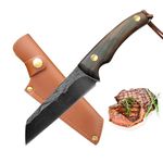 Fubinaty Chef Knife 4 Inch Small BBQ Knife Handmade Forged Fruit Peeling Knife High Carbon Steel Kitchen Cook Knives Full Tang Wood Handle with Leather Sheath for Home, Restaurant, Camping