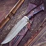 BIGCAT ROAR Handmade Damascus Hunting Knife - Fixed Blade Hunting Knife with Sheath and Walnut Wood Handle - 13.2″ long EDC Outdoor Knife - Raptor