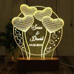 Artistic Gifts Personalized 3D Illusion LED Table Lamp | Heart Shape Customized Name Lamp for Couple Gift Anniversary, Wedding, Marriage, Valentine Day- Wooden Base, Warm White Light (Multi 2)