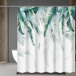 aceyoon White Shower Curtain Plant 180 x 180cm Drop Weighted,Polyester Wet Room Shower Curtain Heavy Duty, Mould Proof Bath Shower Curtain with 12 Hooks Washable Quick-Drying (71"x71")