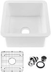 KIBI K2-S18SQ Single Bowl Heat Safe Glazing Fireclay Undermount Kitchen Sink 18 inch with Bottom Grid and Strainer (Cubic series) (White)