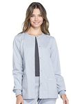 Cherokee Snap Front Scrub Jackets for Women, Workwear Professionals Soft Stretch WW340, L, Grey