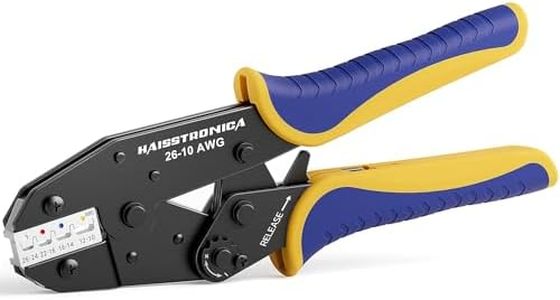 haisstronica Crimping Tool For Heat Shrink Connectors-AWG 22-10 Ratchet Wire Terminal Crimper-Ratcheting Crimper Tools-Available For Insulated Nylon Connectors and Electrical Wire Connectors HS-8327