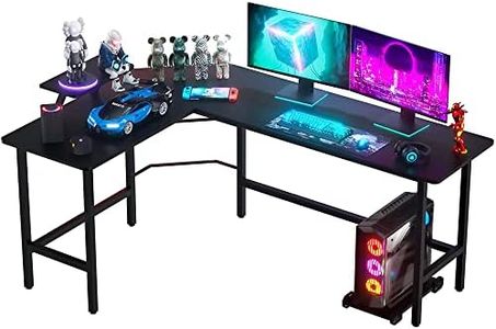 ADVWIN L-Shaped Desk Computer Desk, Wood Corner Gaming Desk, Home Office Writing Desk Modern Workstation with Tower Stand for Study Room, Gaming Room, Black