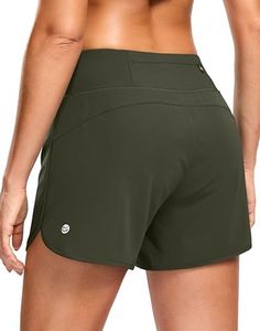 G Gradual Women's Running Shorts with Mesh Liner 3" Workout Athletic Shorts for Women with Phone Pockets(Olive, X-Large)