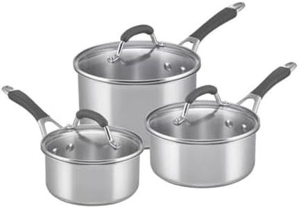 RACO Reliance 3 Piece Stainless Steel Saucepan Set – 16cm, 18cm, 20cm Pans with Glass Lids, Induction Compatible, Dishwasher & Oven Safe, Riveted Heat-Resistant Handles