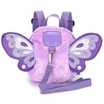 BTSKY Butterfly Baby Walking Safety Harness Reins Toddler Child Strap Backpack, Toddler Anti-Lost Rope Backpack Child Safety Harness Assistant with Leash, Fluff Purple