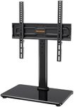 Perlegear Universal Swivel TV Stand for 24-60 inch TVs up to 40kg, Height Adjustable Table Top TV Stand, TV Base Stand with Tempered Glass Base, Pedestal TV Stand with Bracket Max VESA 400x400mm