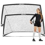 BOHEN 9x5 ft Portable Large Soccer Goals Net Set of 2 with Unique Frame Design, Foldable, Easy Assembly Includes Carry Bag, Great for Kids, Teen, and Adults(9x5FT, Black, 2 Pieces)