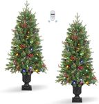Alupssuc 4ft Prelit Artificial Christmas Tree Set of 2 Mini Entrances Tree with Colored LED Changing Lights and Timer by Remote Control for Front Door, Porch, Xmas Home Decoration,4 FT