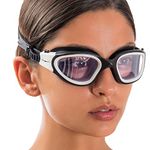 AqtivAqua Swim Goggles Swimming Goggles for Adult Men Women Kids 6-14 Youth Girls Boys Childrens DX-P (Black&White frame, Black case, Clear lens)