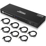 TESmart HDMI KVM Switch 16 Port, 16x1 4K@60Hz KVM Switcher, EDID Emulator, Hotkey, RS232/LAN Port, Monitor Keyboard and Mouse Switch for 16 Computers with Rack Ears, IR Remote and 8 KVM Cables