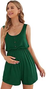 Verdusa Women's Maternity Scoop Neck Button Front High Waist Tank Romper Dark Green Large