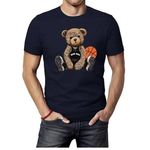 Men’s T Shirts for Training & Fitness Short Sleeved Crew Neck Graphic Women’s Tee Shirt with Basketball Teddy Bear Sticker Soft Cotton & Fast Drying Running & Gym Tops (XXL, Navy)